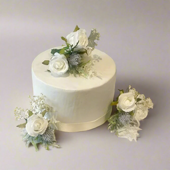 White Rose, Blue Thistle Cake Flowers Claire De Fleurs