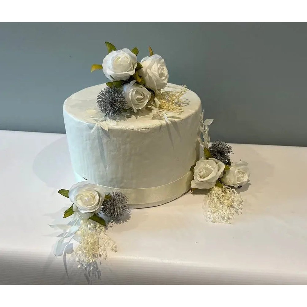 White Rose, Blue Thistle Cake Flowers Claire De Fleurs