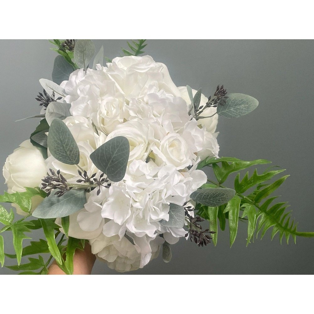 White Roses And Peonies  Bouquet - Artificial Flowers | Claire De Fleurs