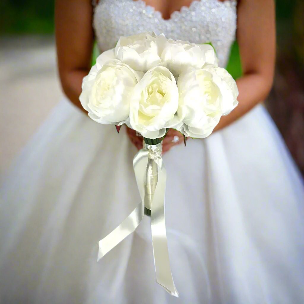 White Silk Peonies Bouquet Claire De Fleurs