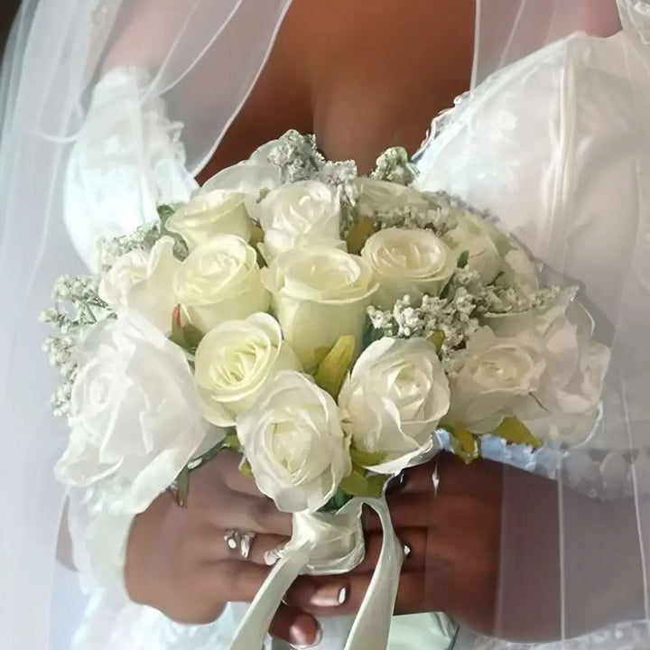 White and Ivory Rose Bridal Bouquet Claire De Fleurs