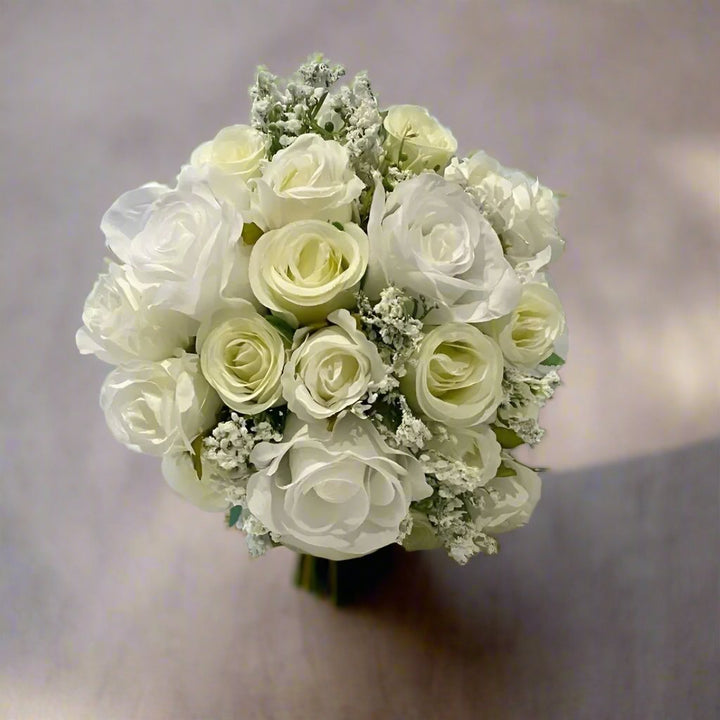 White and Ivory Rose Bridal Bouquet Claire De Fleurs