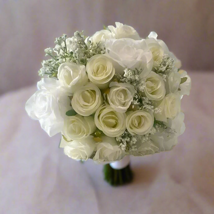 White and Ivory Rose Bridal Bouquet Claire De Fleurs