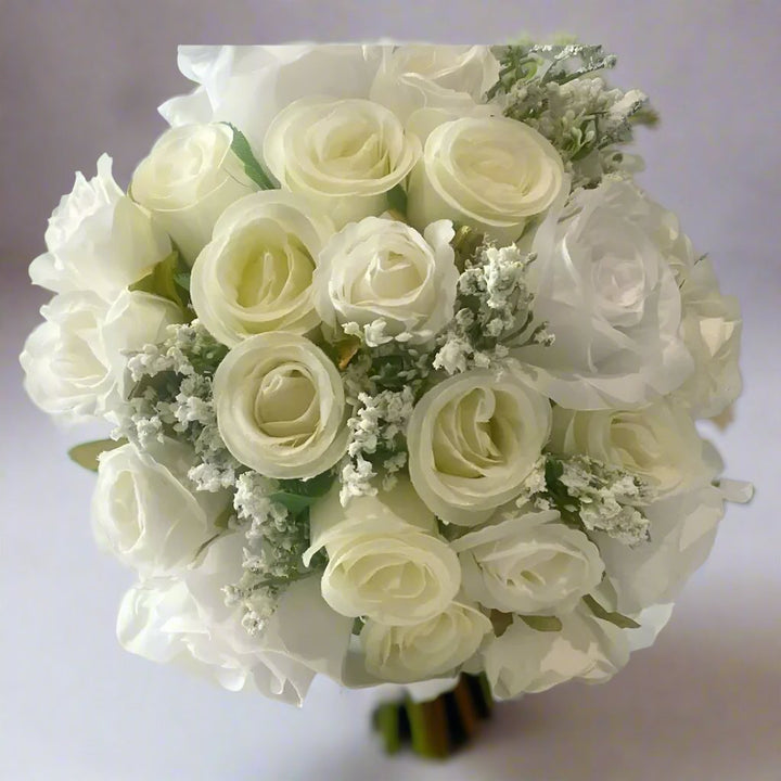 White and Ivory Rose Bridal Bouquet Claire De Fleurs